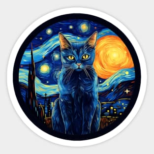 Kitty Cat, van gogh style, starry night, Post-impressionism Sticker